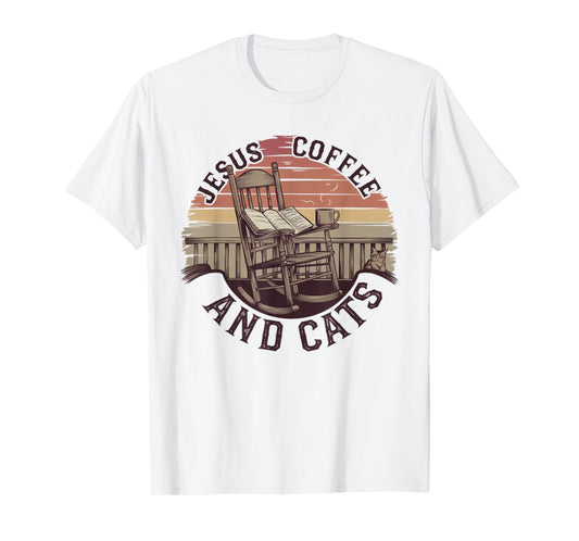 Jesus Coffee Cats Funny Cute Design Jesus Lovers Christian T-Shirt