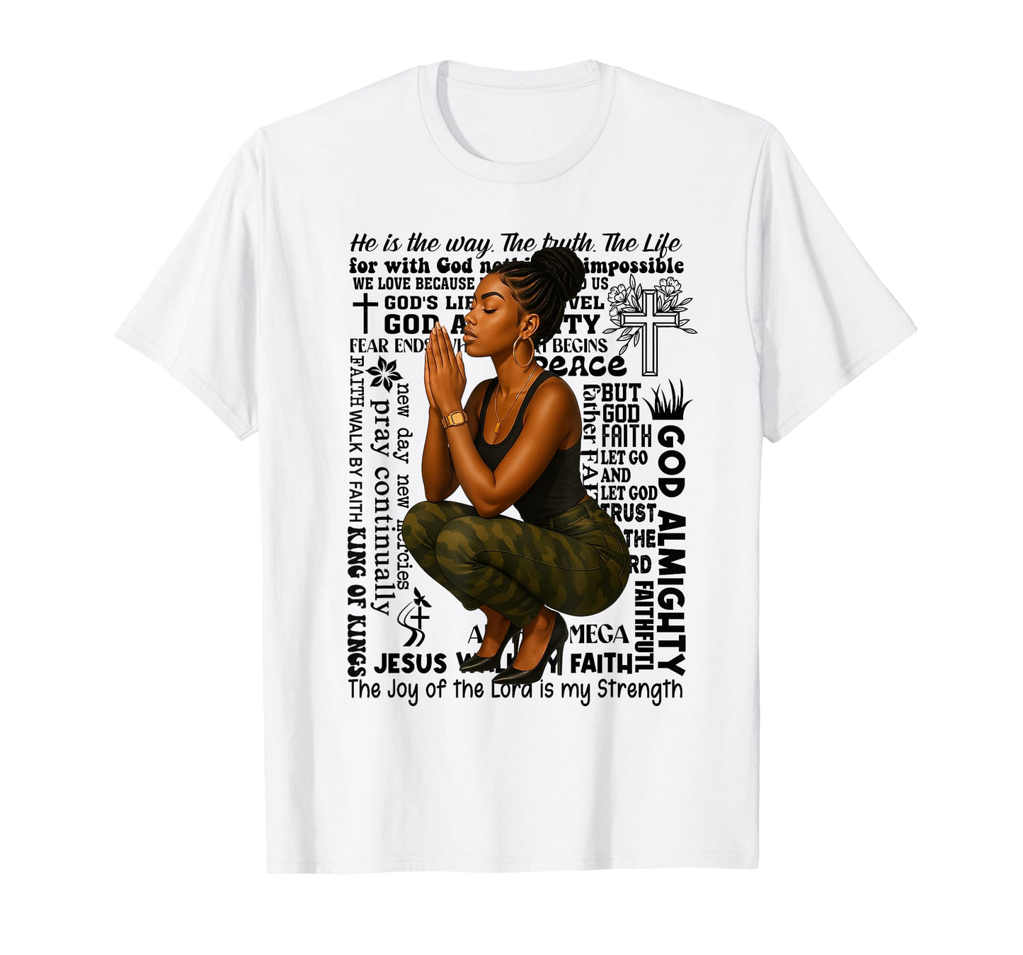 Prayer Warrior Locs Christian Black Woman Camo Bandana T-Shirt