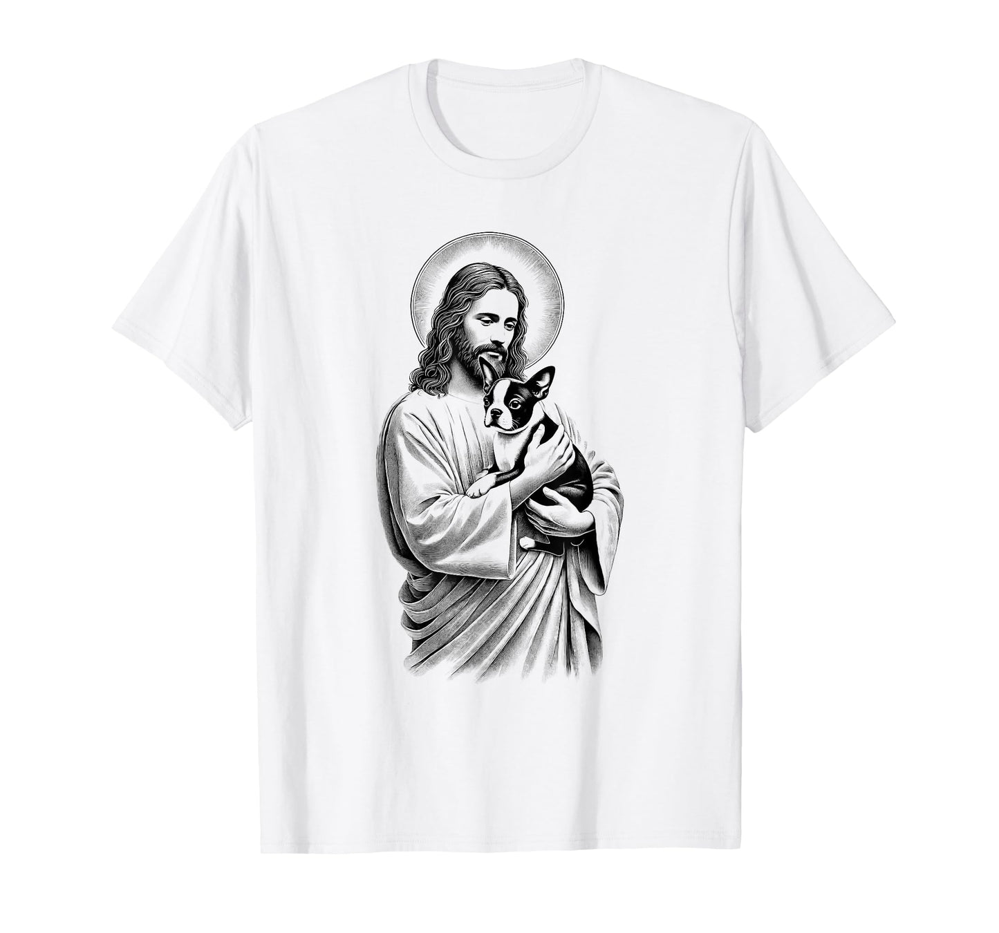 Jesus Hugging Boston Terrier Christian Faith Dog Lover T-Shirt