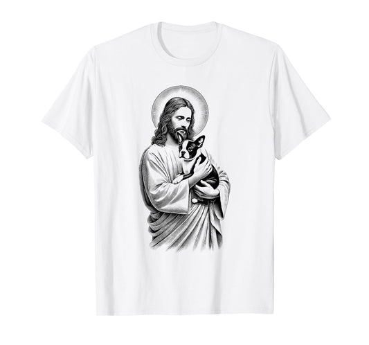 Jesus Hugging Boston Terrier Christian Faith Dog Lover T-Shirt
