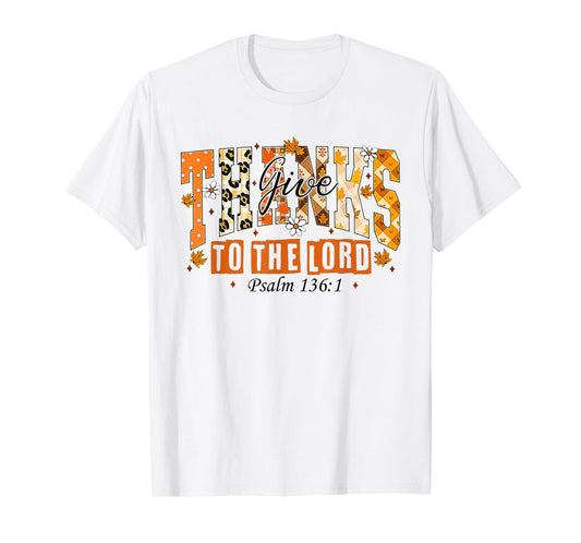 Give Thanks to The Lord Cross Pumpkin Bow Autumn Fall Flower T-Shirt