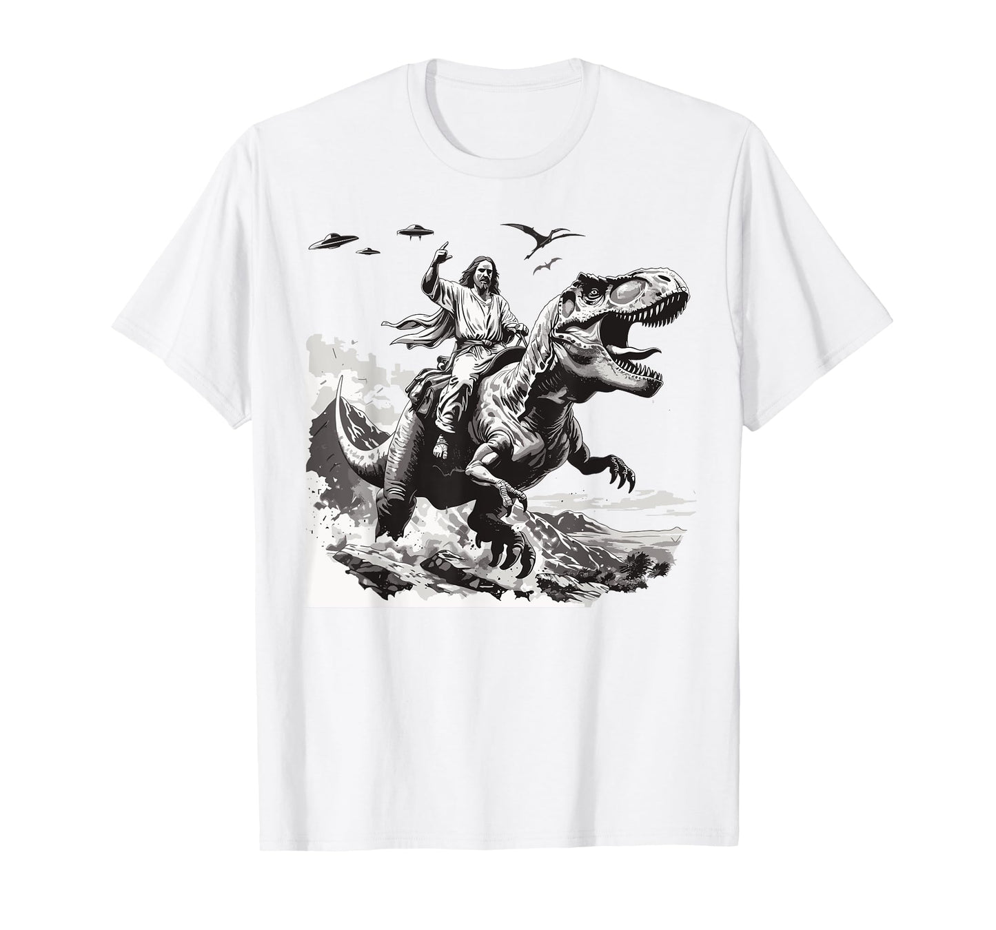 Jesus riding a dinosaur christian Religious motives funny T-Shirt