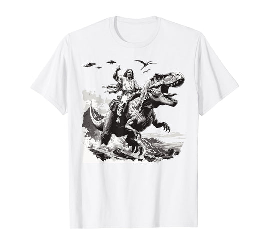 Jesus riding a dinosaur christian Religious motives funny T-Shirt