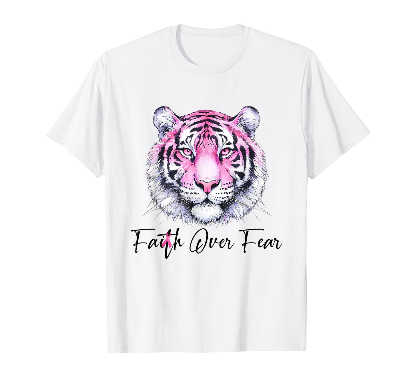 Faith Over Fear Christian Tiger Breast Cancer Awareness T-Shirt