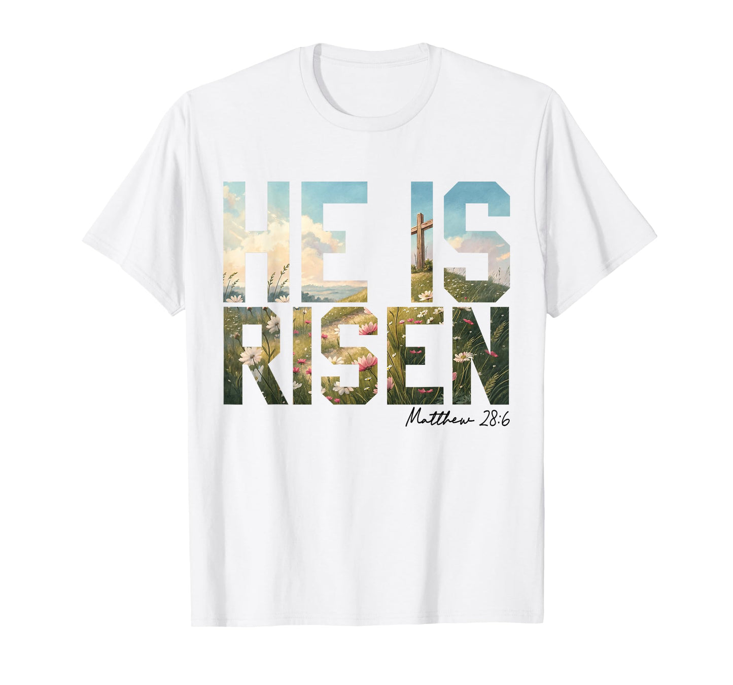 He Is Risen Wildflower Cross Jesus Christian Easter Faith T-Shirt