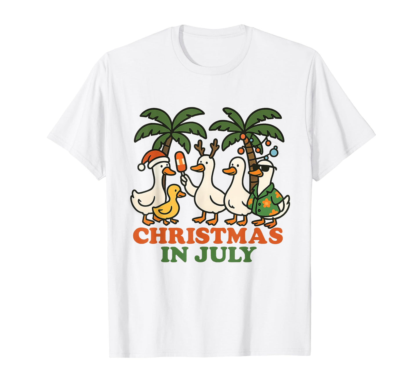 Christmas in July Funny Ducks Tropical Holiday Summer T-Shirt