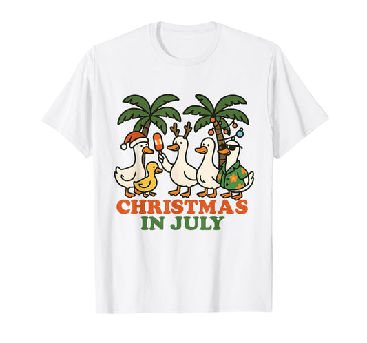 Christmas in July Funny Ducks Tropical Holiday Summer T-Shirt