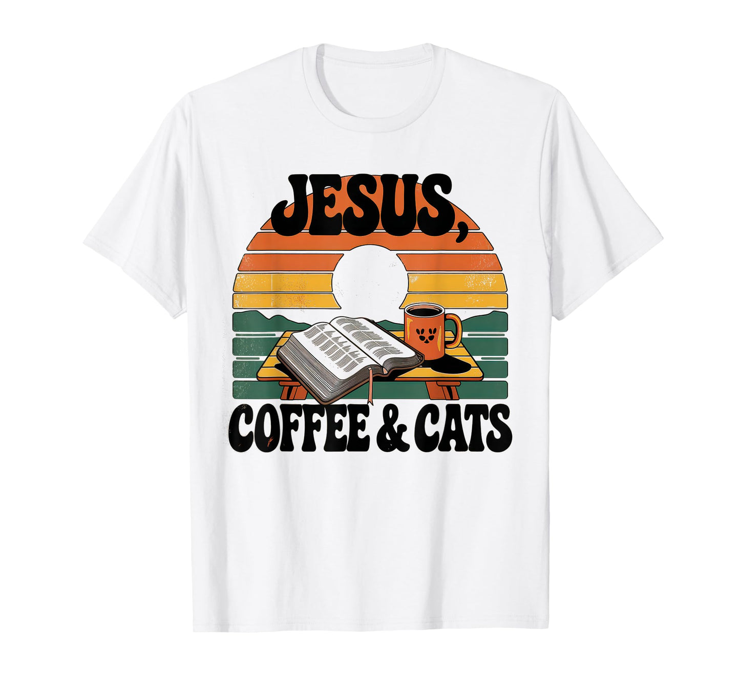 Jesus Coffee Cats Funny Cute Design Jesus Lovers Christian T-Shirt