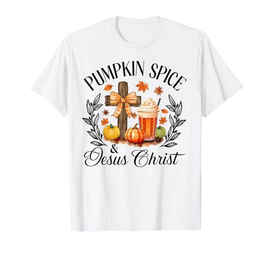 Pumpkin Spice And Jesus Christ Cross Pumpkin Christian T-Shirt