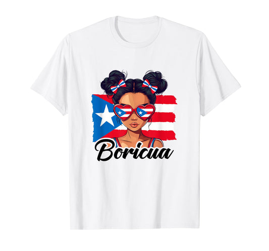 Puerto Rico Hispanic Heritage Messy Bun Puerto Rican Girls T-Shirt