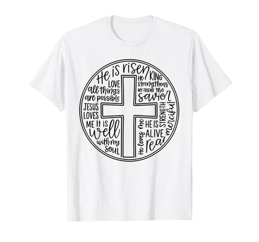 Jesus He is Risen Christian Cross God Faith Minimal Bible T-Shirt