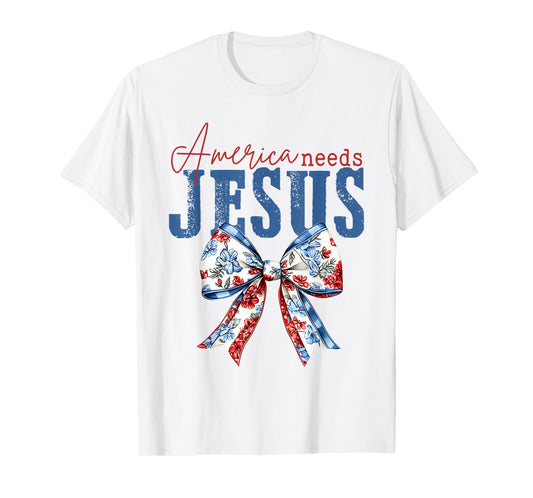 America Needs Jesus, Patriotic Floral Christian (2 sides) T-Shirt
