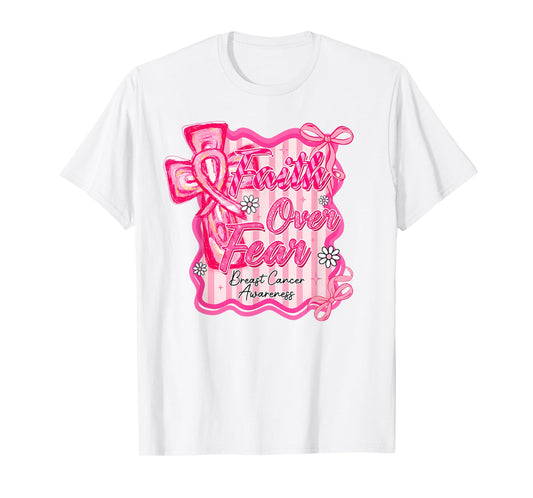 Preppy Breast Cancer Faith Over Fear Coquette Women Girls T-Shirt
