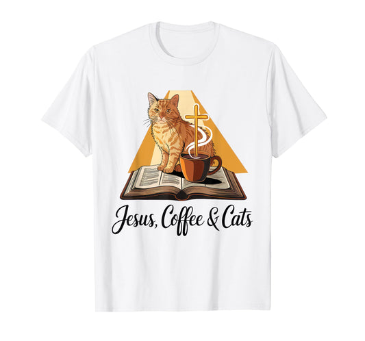 Jesus Coffee Cats Funny Cute Design Jesus Lovers Christian T-Shirt