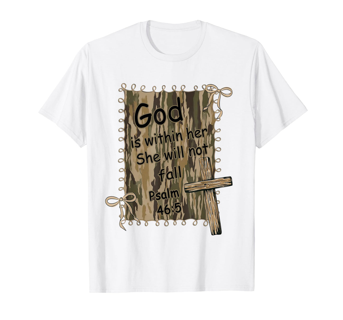 God is Within Her Bible Verse Christian Camo Coquette Bow T-Shirt
