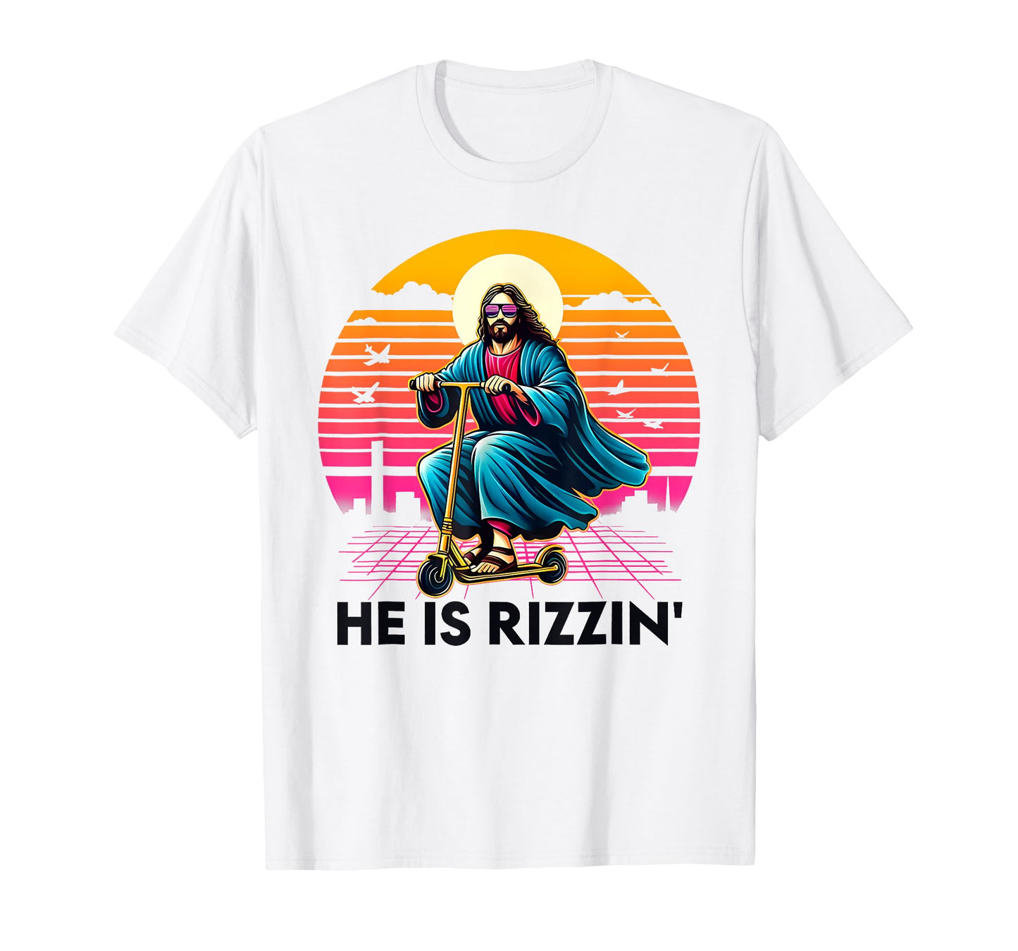 He Is Rizzin Jesus Riding Scooter Easter Christian Men Boy T-Shirt