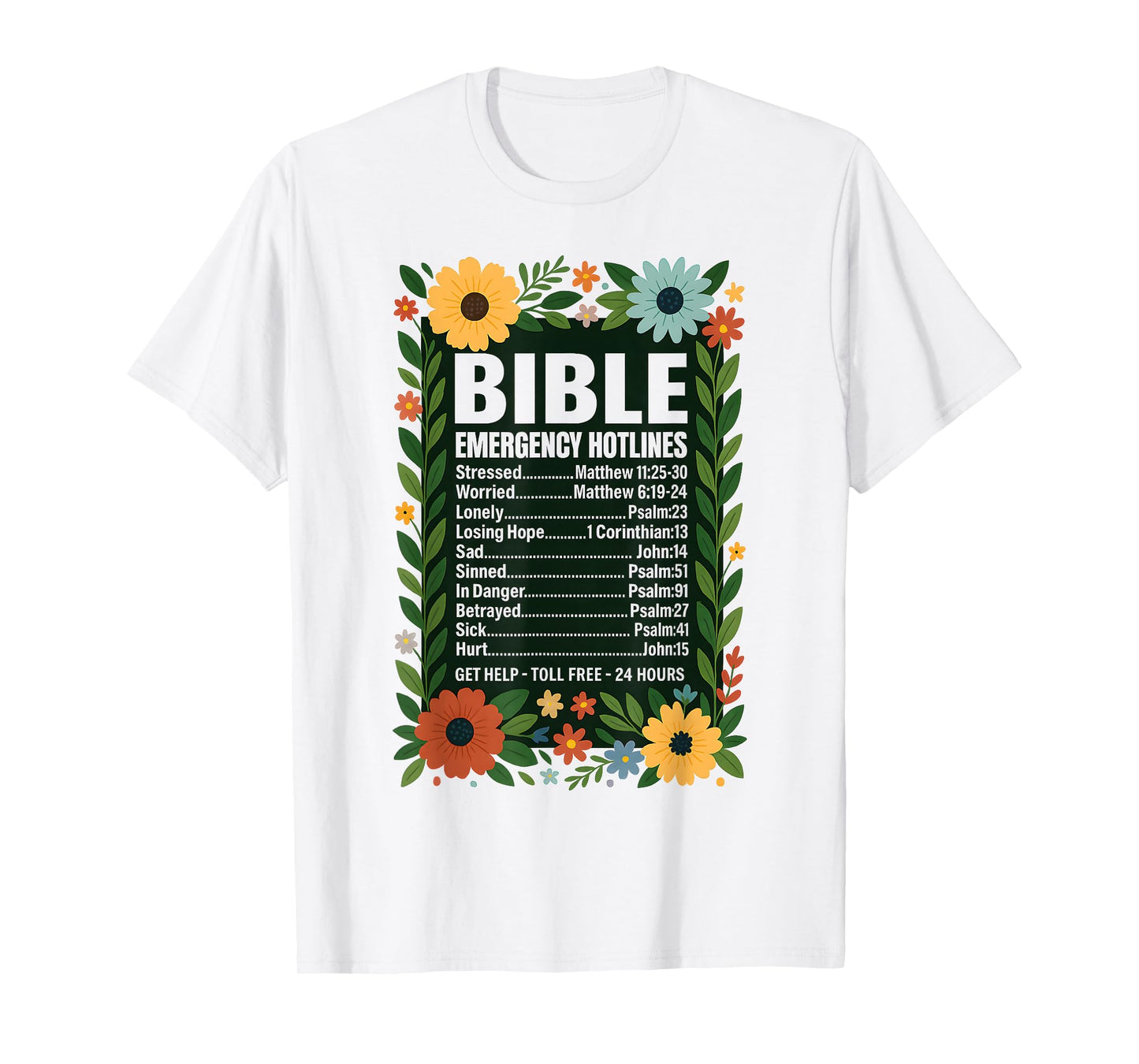 Bible Emergency Numbers Retro Flowers Jesus Hotline T-Shirt