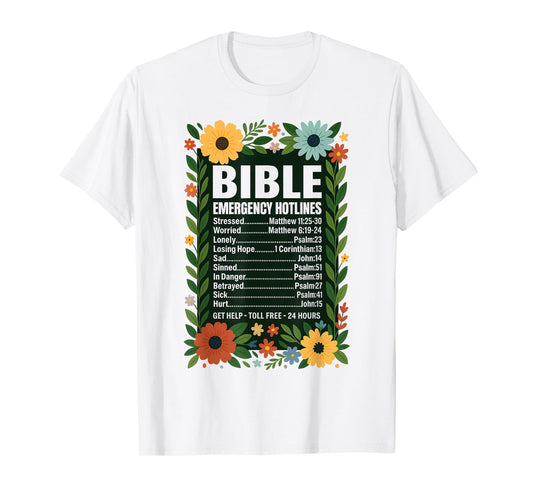 Bible Emergency Numbers Retro Flowers Jesus Hotline T-Shirt