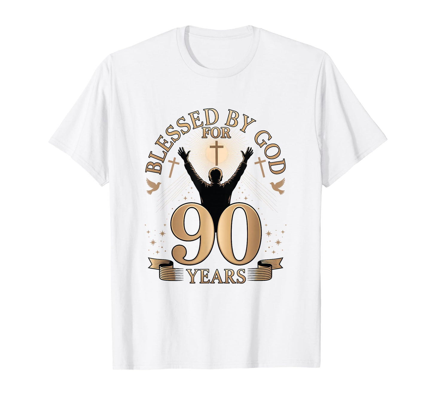 Blessed by God for 90 Years Religious Themed 90th Birthday T-Shirt