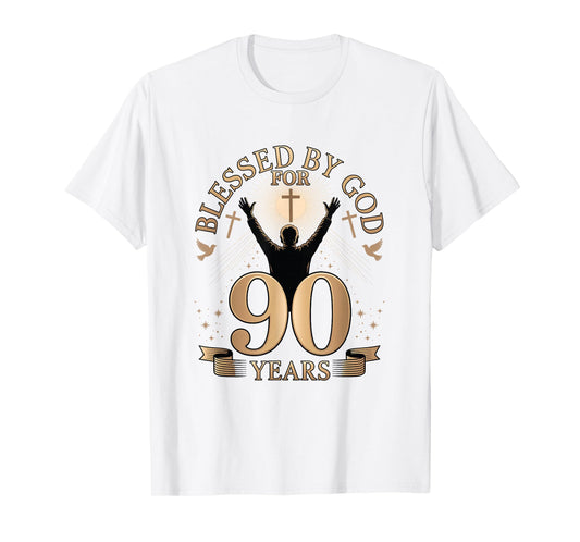 Blessed by God for 90 Years Religious Themed 90th Birthday T-Shirt
