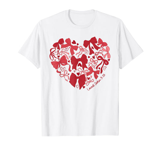 Loved John 3 16 Bow Valentine Christian Bible Verse Women T-Shirt