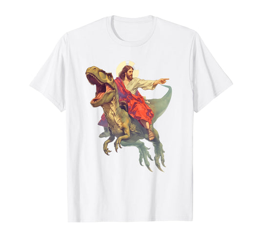 Jesus on Dinosaur | Funny Meme Oddly Specific Weird Ironic T-Shirt