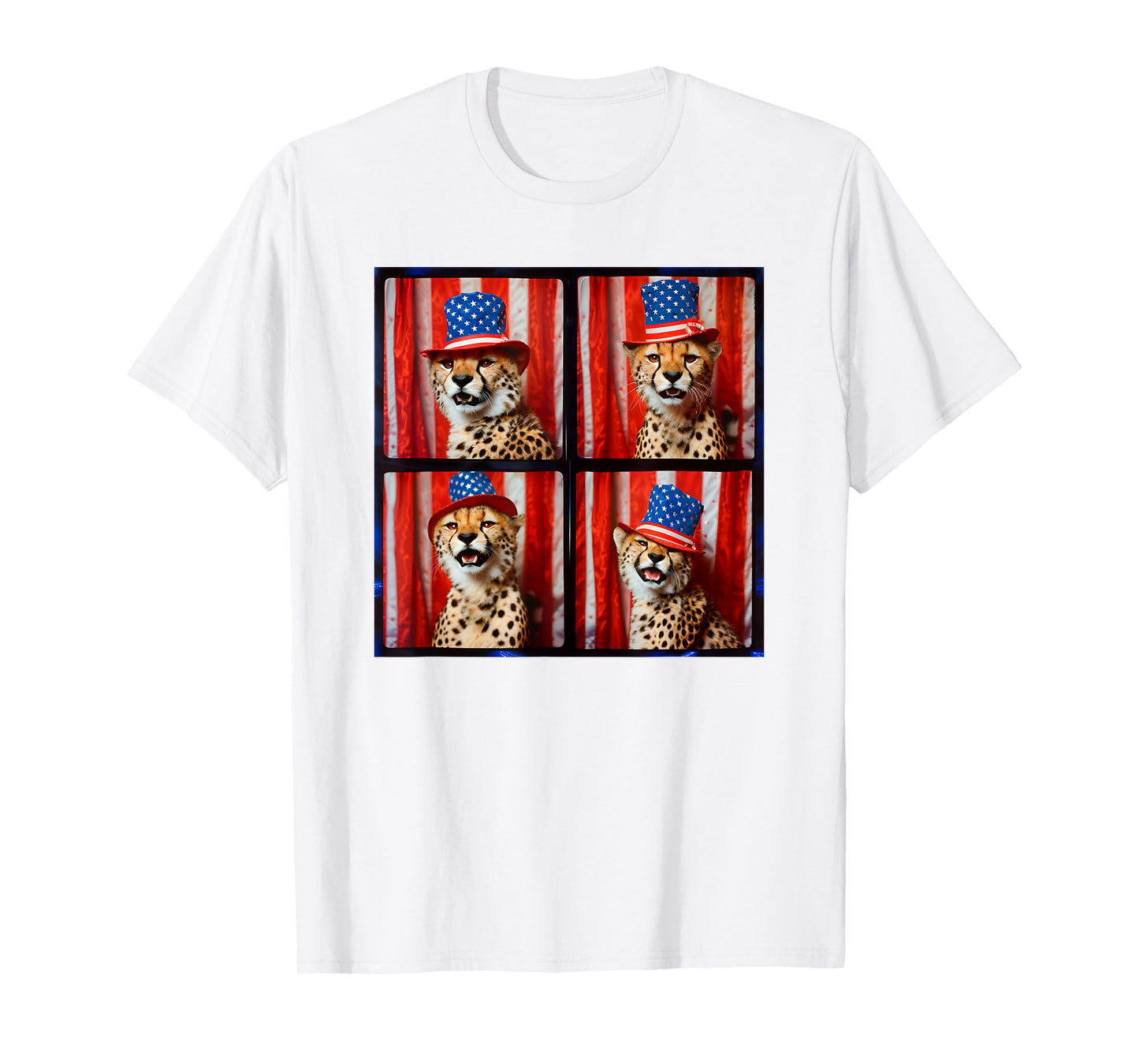 Cheetah Lover Red White Blue Photobooth 4th Of July Animals T-Shirt