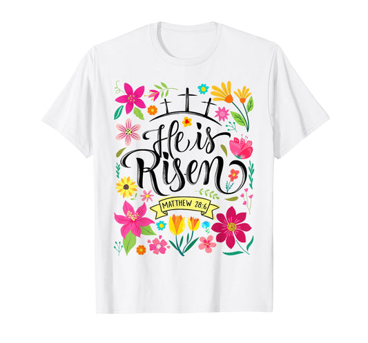 He Is Risen Mattew 28:6 Boho Floral Christian Easter T-Shirt