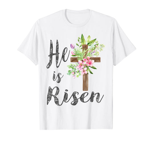 He is Risen Jesus Christian Easter Floral Wreath Women Girls T-Shirt