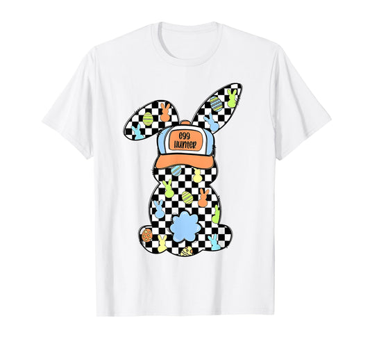 Checkered Bunny Easter Day Coquette Bows Rabbit Happy Easter T-Shirt