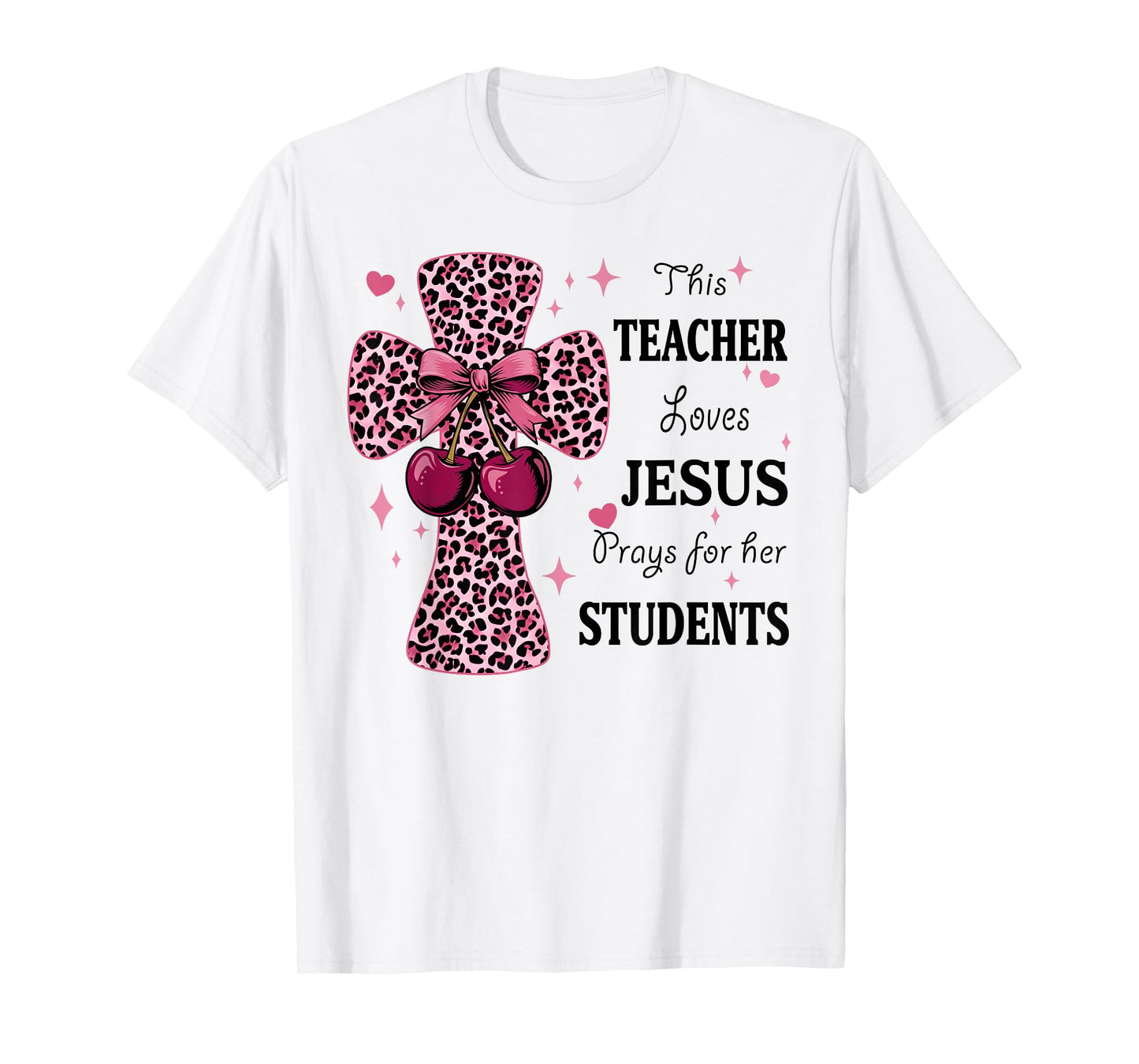 Leopard Cross and Cherry Design for Christian Teachers T-Shirt