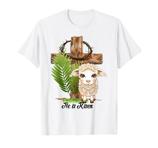 Jesus He is Risen Lamb Cross Crown of Thorns Easter T-Shirt