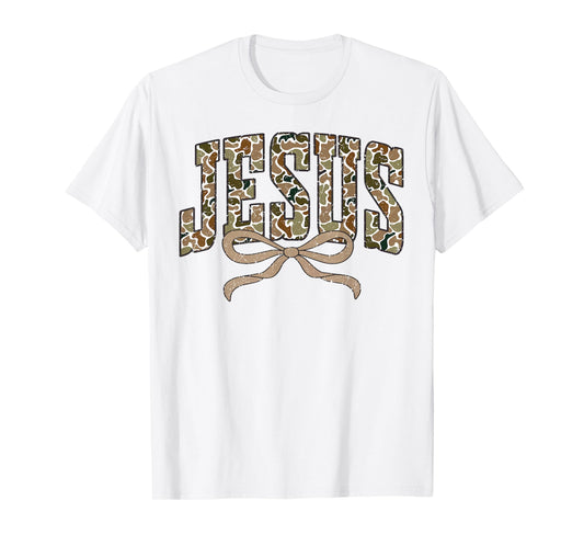 Retro Camo Jesus Coquette Camouflage Christian Bible Verses T-Shirt