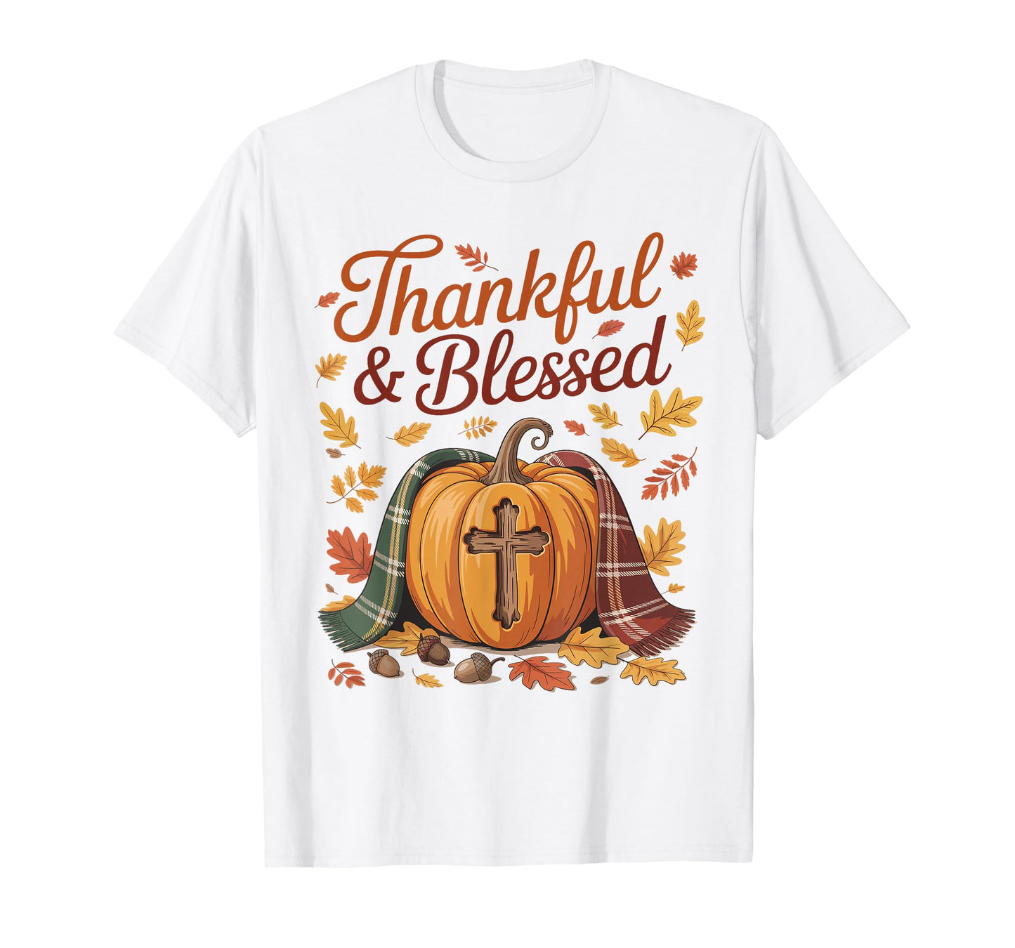 Thankful Blessed Pumpkin Cross Thanksgiving Fall T-Shirt