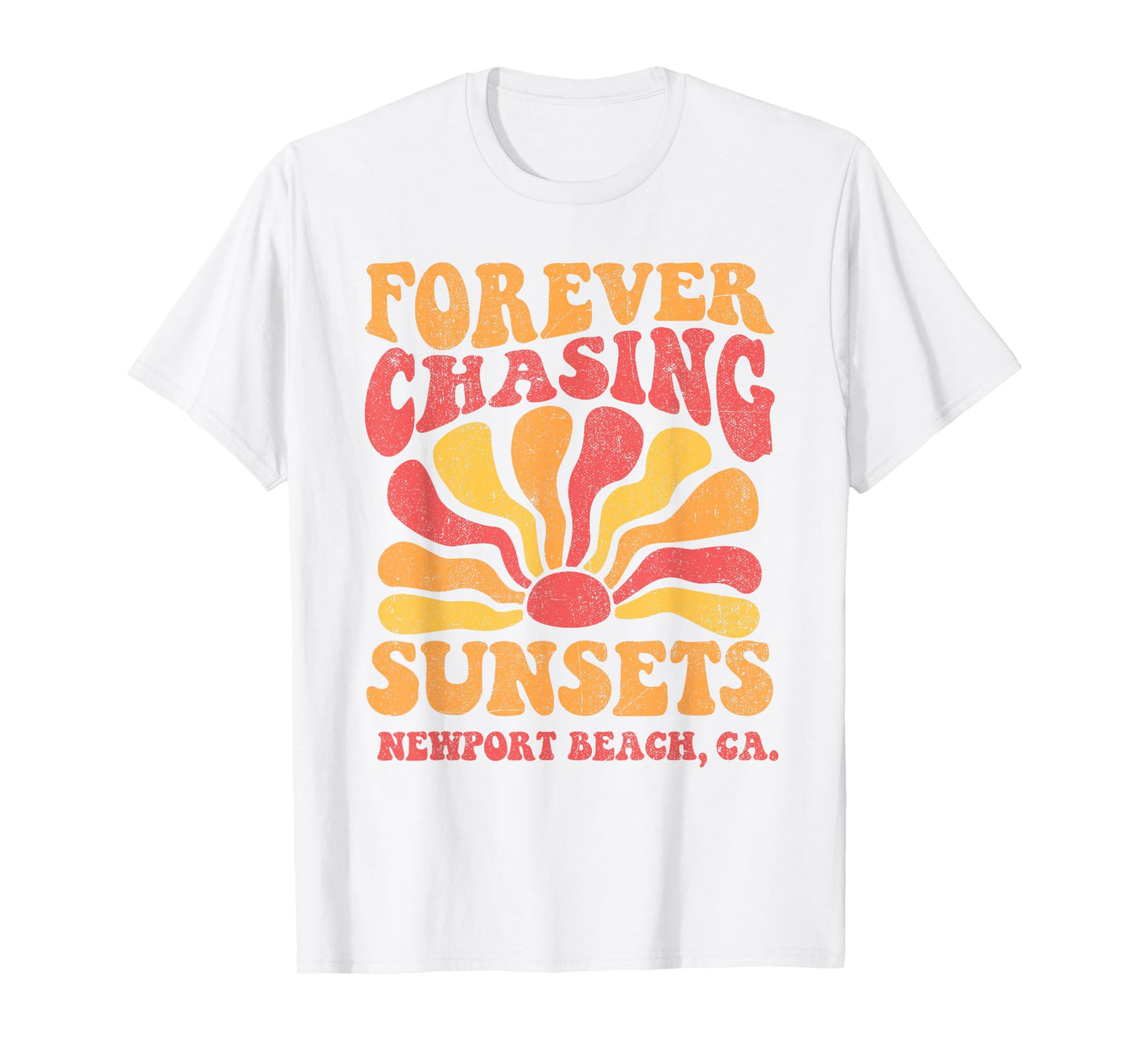 Forever Chasing Sunsets Newport Beach California 70s Retro T-Shirt