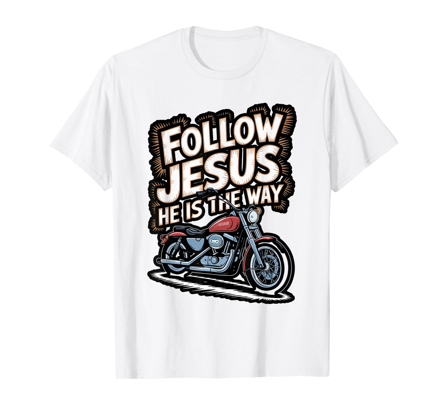 Follow Jesus Motorcycle Faith Design T-Shirt