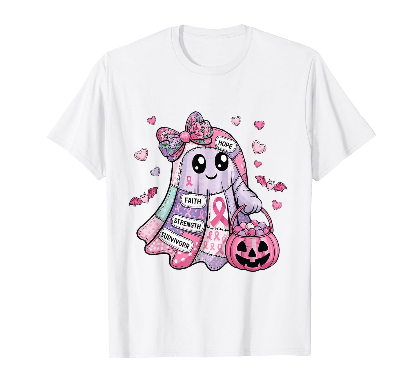 in October We Wear Pink Coquette Bow Ghost Pumpkin Halloween T-Shirt