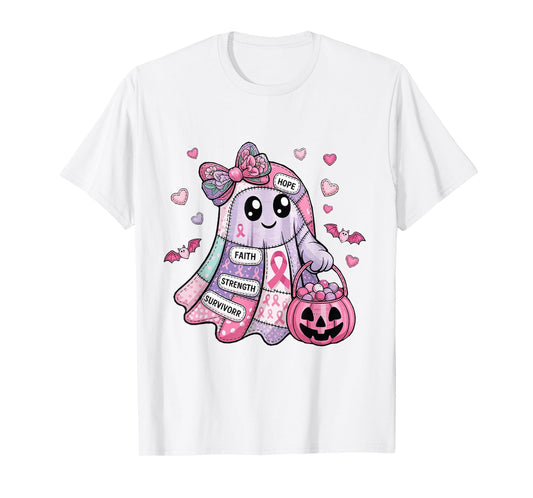 in October We Wear Pink Coquette Bow Ghost Pumpkin Halloween T-Shirt