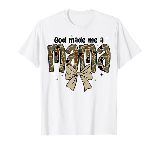 God made me a mama Mother Coquette Duck Camo Bow Retro T-Shirt