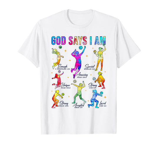 Christian God Says I Am Bible Verse Tie Dye Volleyball Girls T-Shirt