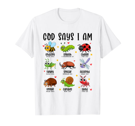 God Says I Am Christian Boys Kids Bug Hunter Hunting Bugs T-Shirt