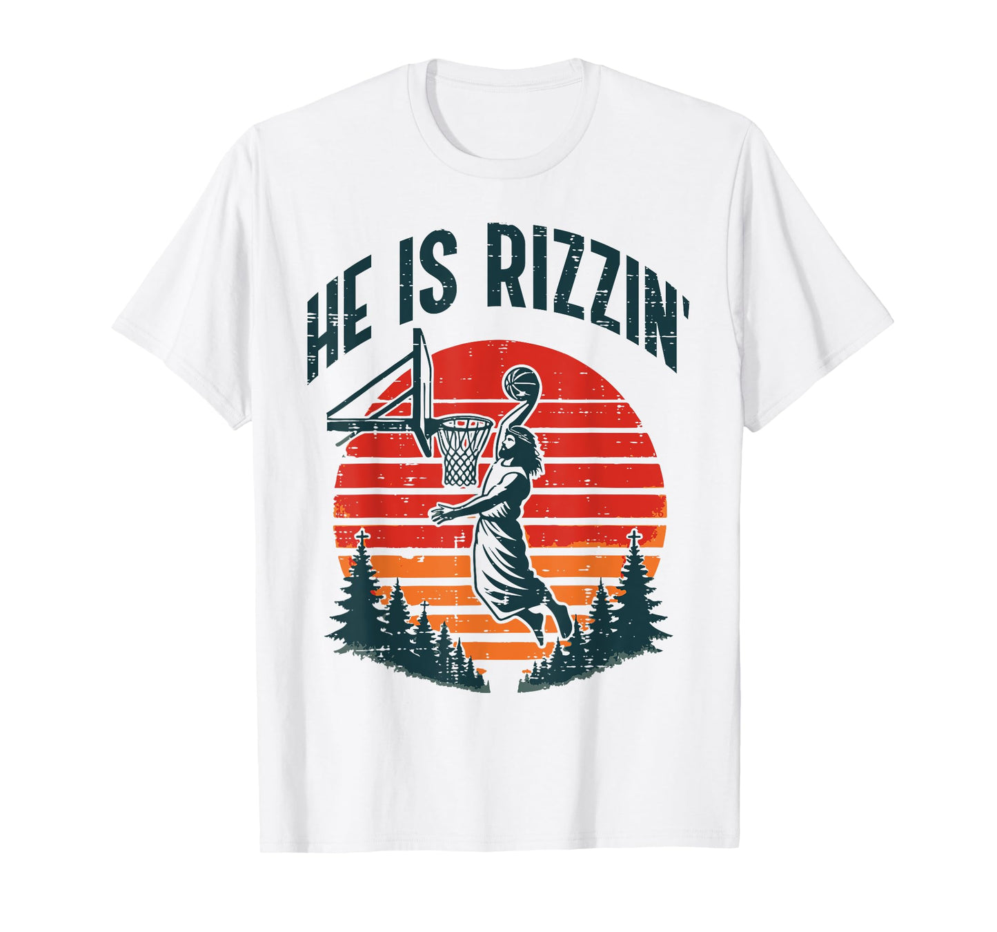 Easter He Is Rizzin Retro Basketball Religious Men Boys Kids T-Shirt