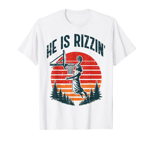 Easter He Is Rizzin Retro Basketball Religious Men Boys Kids T-Shirt