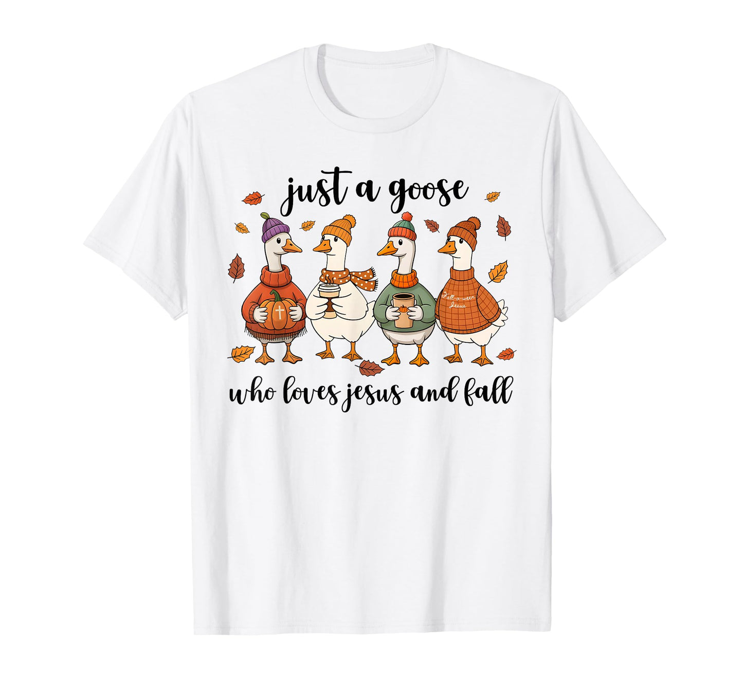 Funny Goose Who Loves Jesus and Fall Christian Autumn T-Shirt
