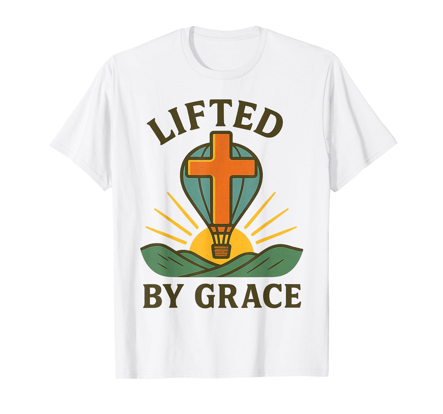 Christian Lifted by Grace Hot Air Balloon Cross Sunrise T-Shirt