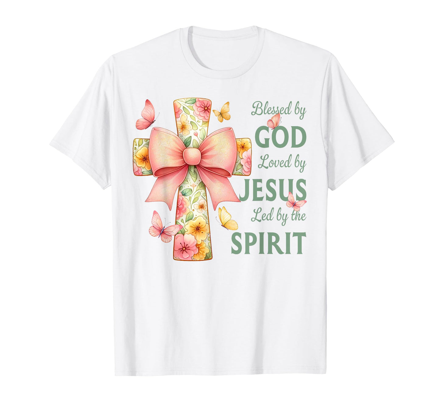 Blessed by God Loved by Jesus Pastel Floral Coquette Cross T-Shirt