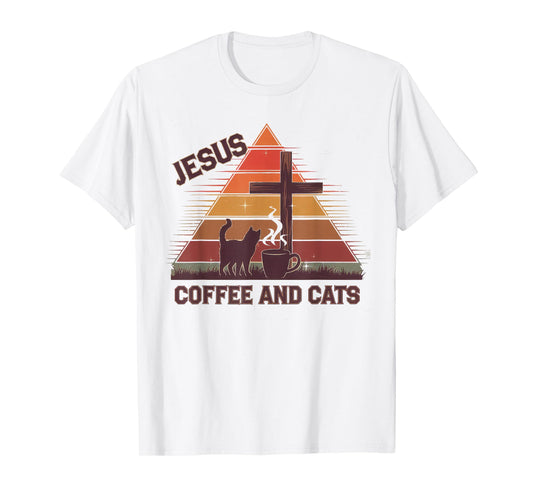 Jesus Coffee Cats Funny Cute Design Jesus Lovers Christian T-Shirt