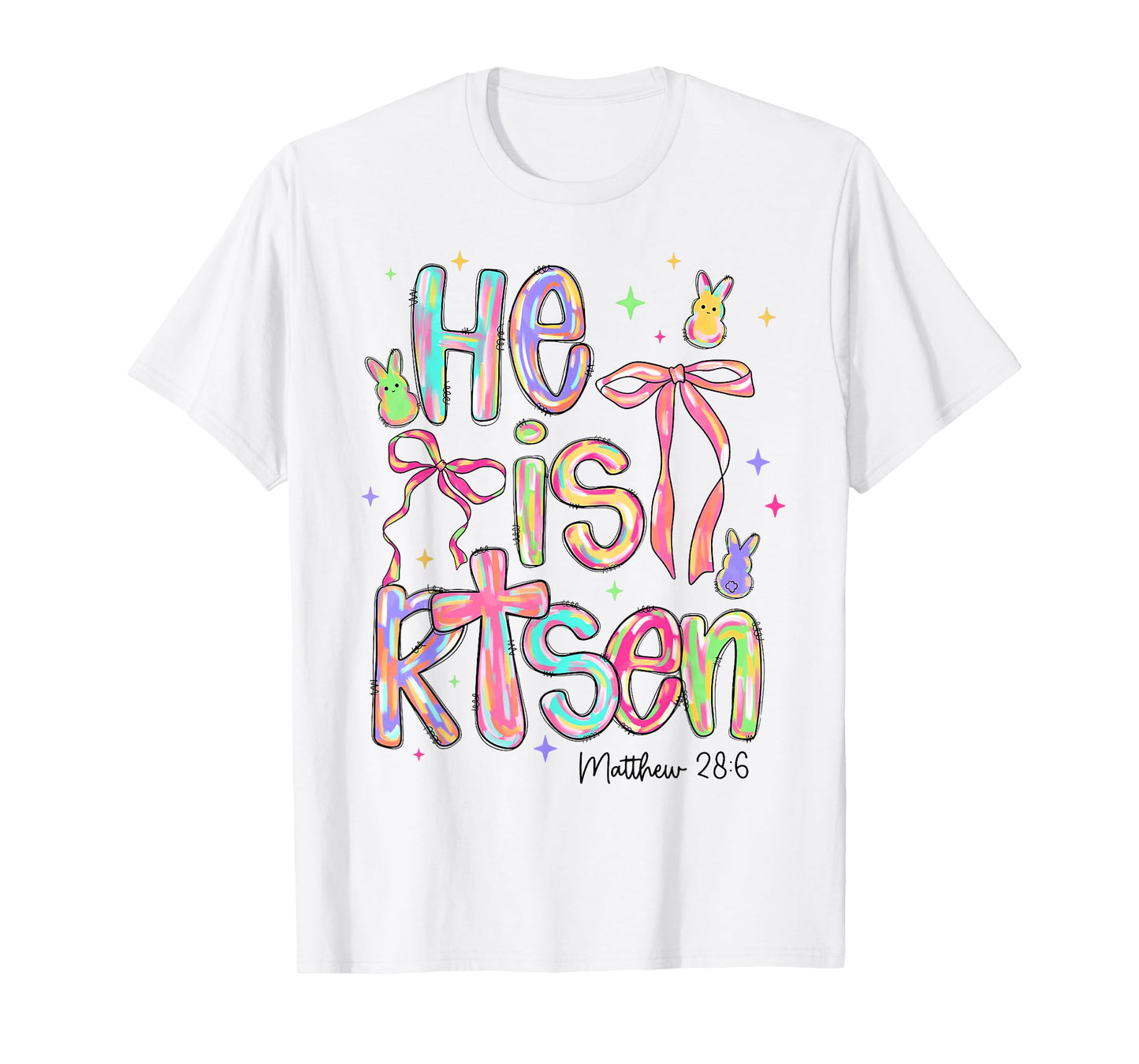 Happy Easter He Is Risen Bunny Jesus Christian Coquette Bow T-Shirt