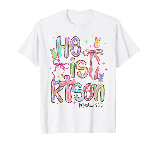 Happy Easter He Is Risen Bunny Jesus Christian Coquette Bow T-Shirt