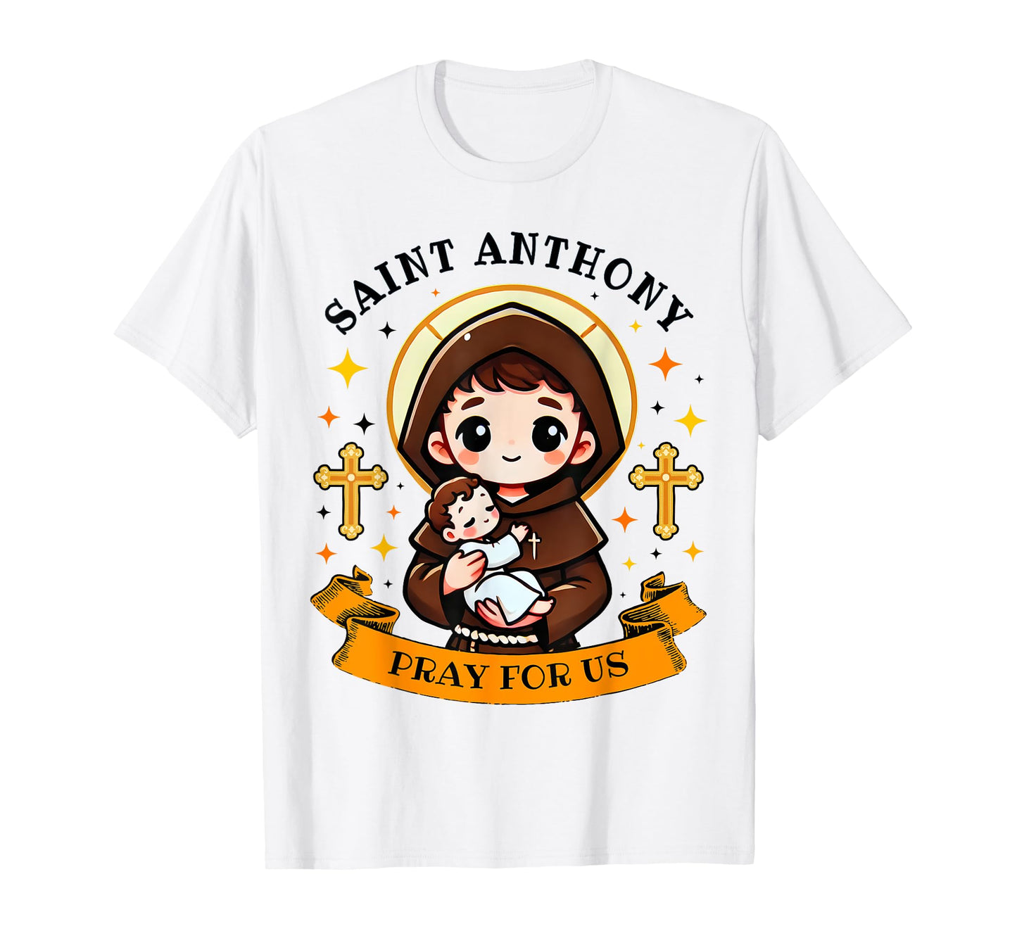St. Anthony Pray For Us Holding Jesus Catholic Saint Kids T-Shirt